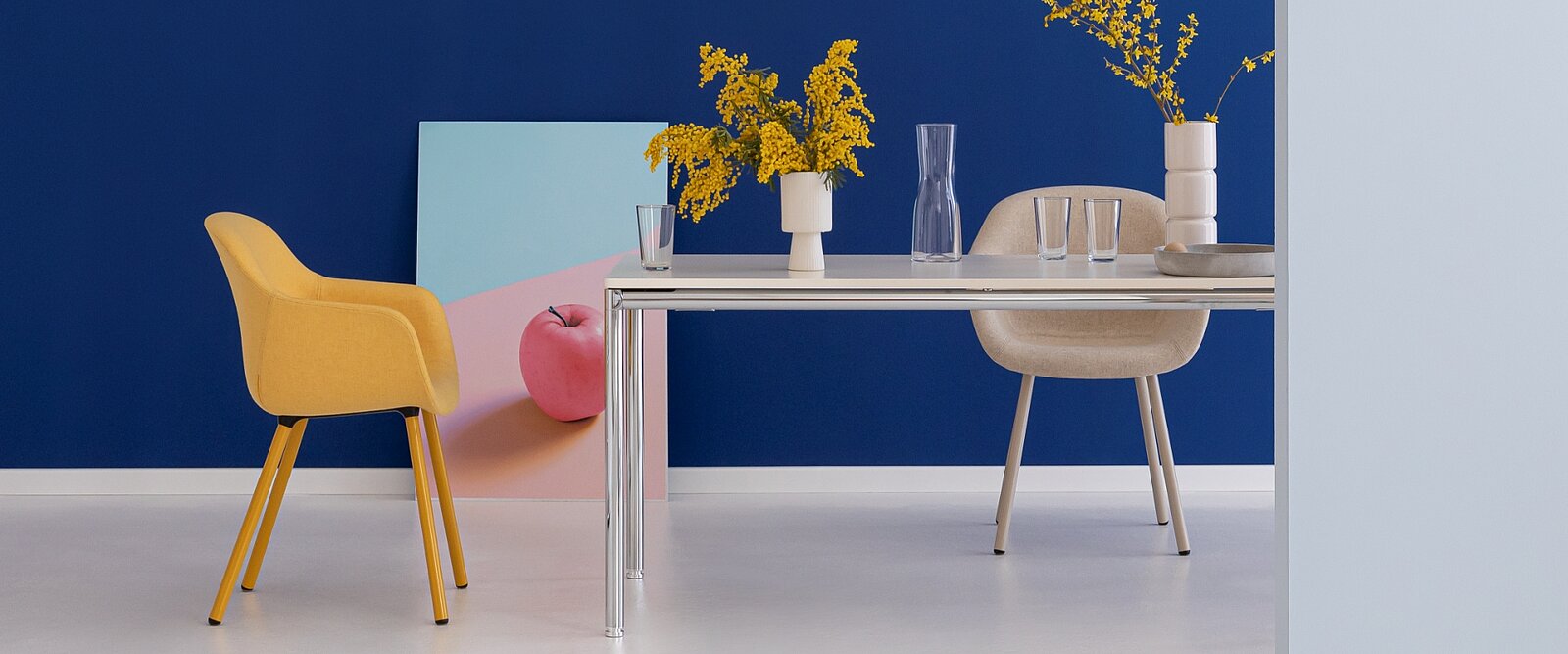 Como silla de cuatro patas de aluminio, Fiore club se adapta a cualquier deseo de color, desde el tapizado hasta las patas.